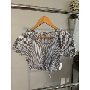 Striped Short Puff-Sleeve Tie-Front Top for Girls size 10-12
